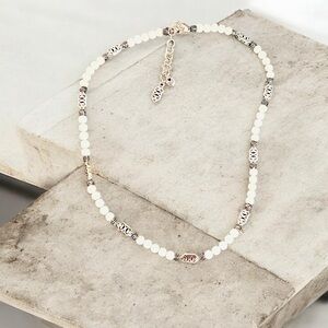 Pearl and Silver Beaded Necklace - White Pearls